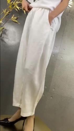 CMX2119韩版宽松休闲侧边盘口时尚百搭麻料休闲裤,女装休闲裤,L·H·X