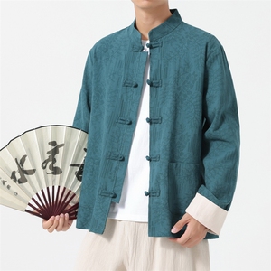 男士外套棉麻印花夹克盘扣立领唐装风 XZ1512-2556-P45图片