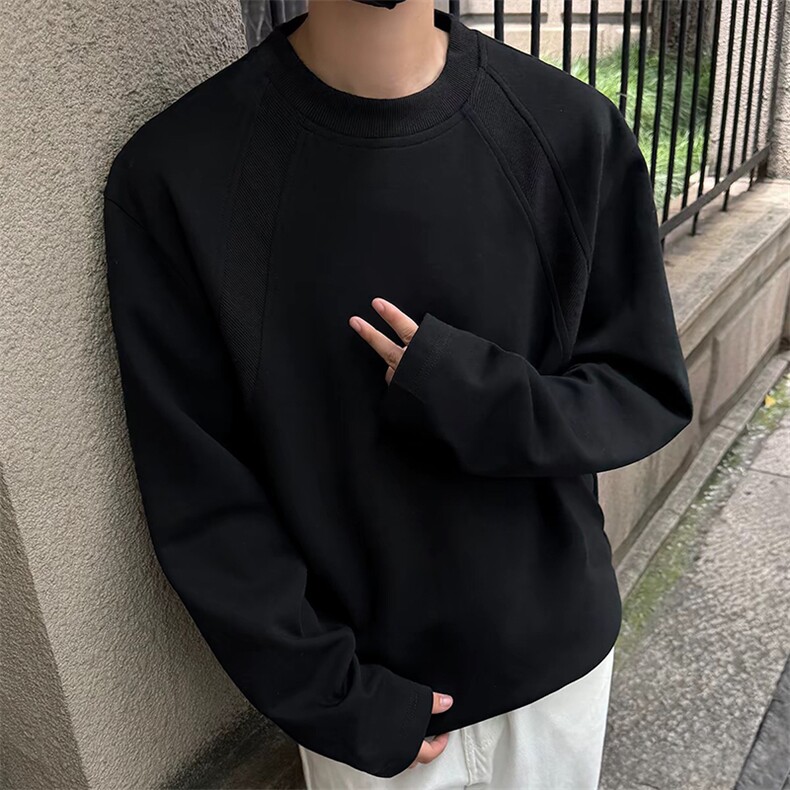 抖音得物品质26春装美式高街曼巴棉螺纹拼接卫衣圆领长袖T恤YT164图片