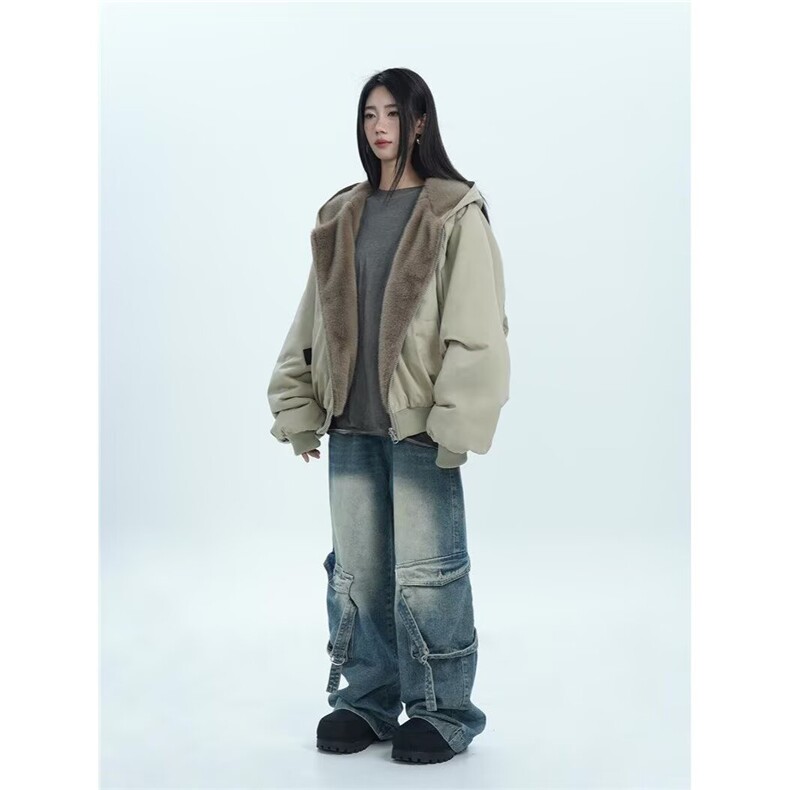 网图加绒座山雕不掉毛两面穿仿兔毛连帽棉服外套YY2527-特P108,男装棉衣,电商C216