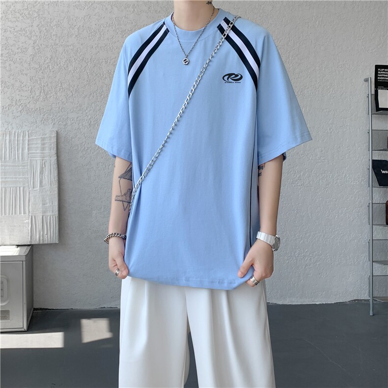 夏季新款美式潮流刺绣落肩宽松休闲短袖T恤B315-ST004-特p35控68,男装T恤,电商B315