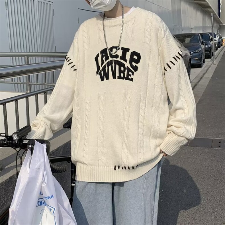 2023秋冬潮美式赤焰字母印花长袖T恤情侣款港风ins嘻哈宽松,男装针织衫/毛衣,星座716-4