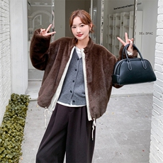 （新款现货）2025冬装时尚休闲立领加绒仿狐狸毛外套（两面穿），女装短外套，印象茜