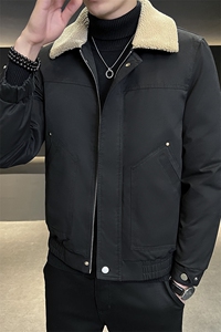 冬季新款羽绒服短款夹克羊羔毛领羽绒服标80绒带报告-8802图片