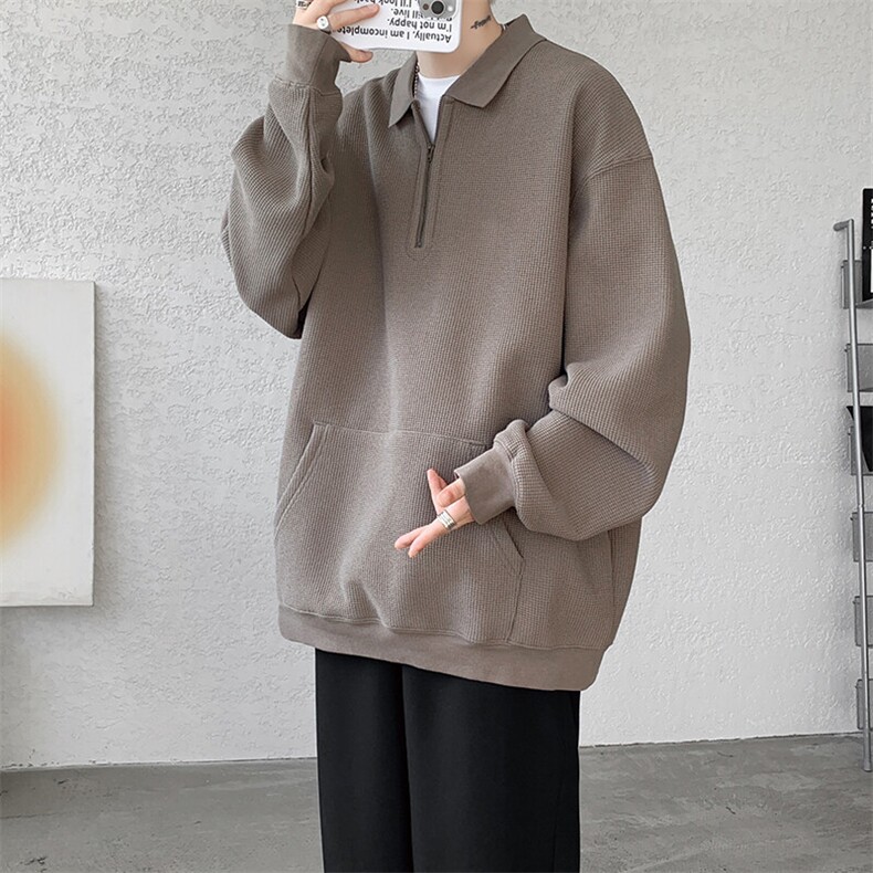 8XL-M春季半开拉链翻领卫衣男潮牌大码套头衫长袖t恤外套WY003,男装T恤,电商B312
