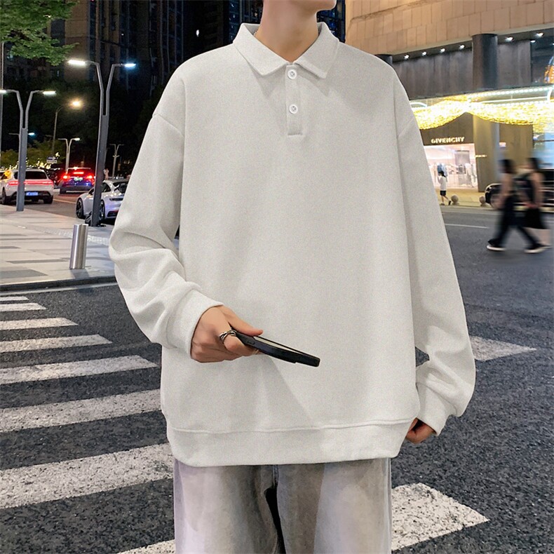 抖音得物高品质二开230克精梳珠地光版纯色宽松长袖T恤翻领POLO衫图片