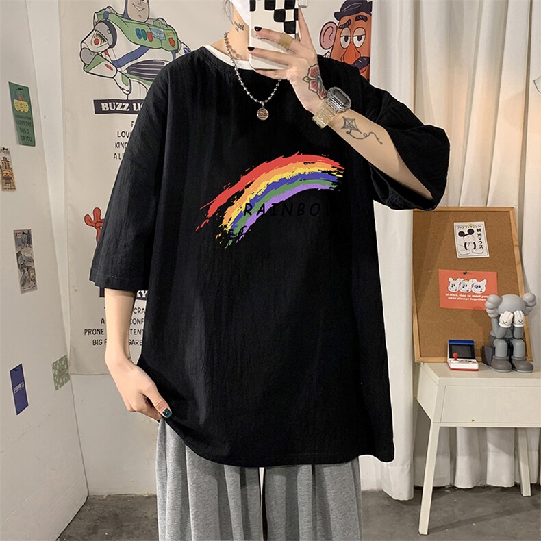 YT26064-P30亚麻短袖t恤男大码五分袖男宽松七分袖海报风,男装T恤,电商A040