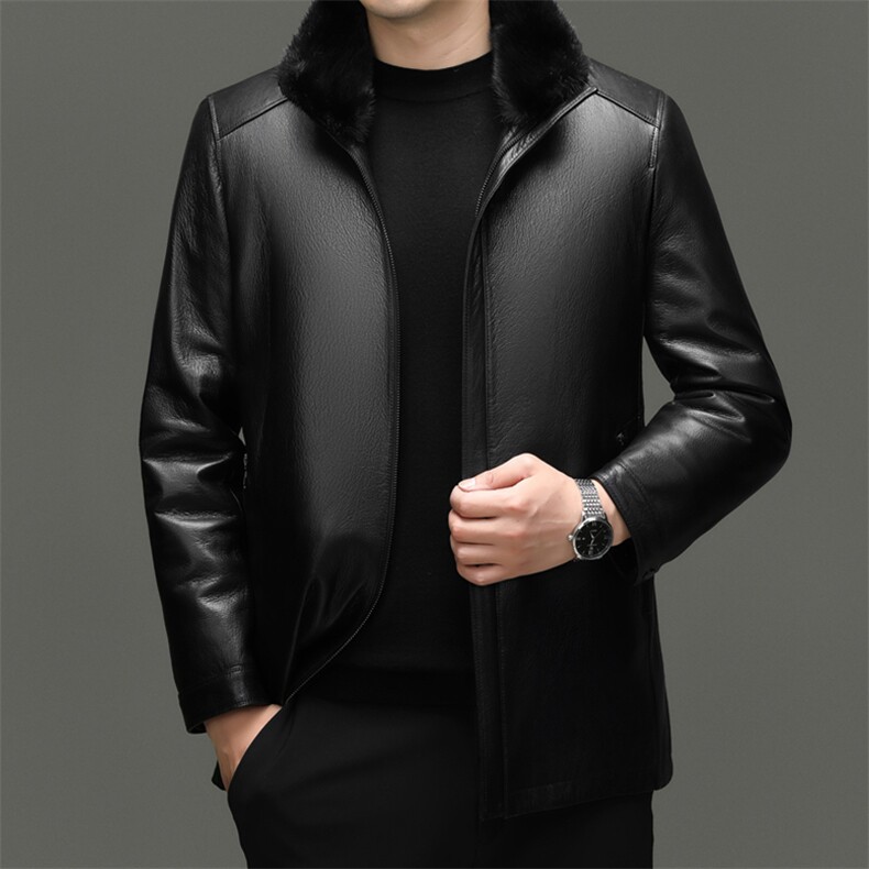 BG-F23181海宁男式山羊皮真皮皮衣男脱卸水貂内胆翻领夹克皮克服图片