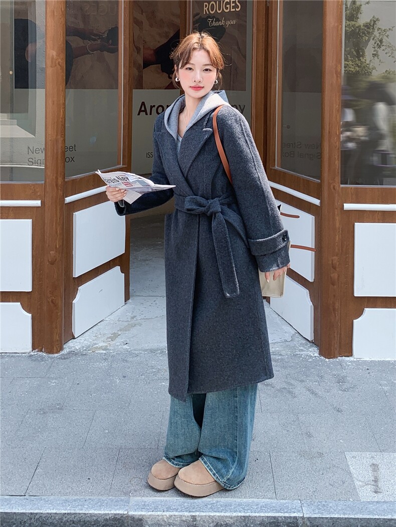 现货新款双面羊毛长毛呢加厚帽子可脱卸大衣外套,女装双面呢大衣,丝露依尚（原SL）