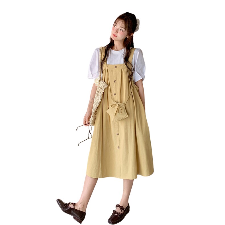 现货25夏装新款宽松慵懒风T恤+背带裙+小包包1C086-733-P150-K225,女装套装/套裙,2D044