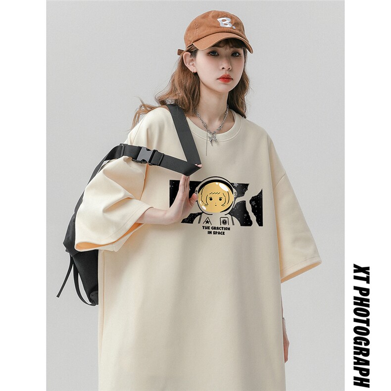 春夏新款宽松美潮街头女孩印花休闲短袖T恤T6083P25控38,男装T恤,电商A268