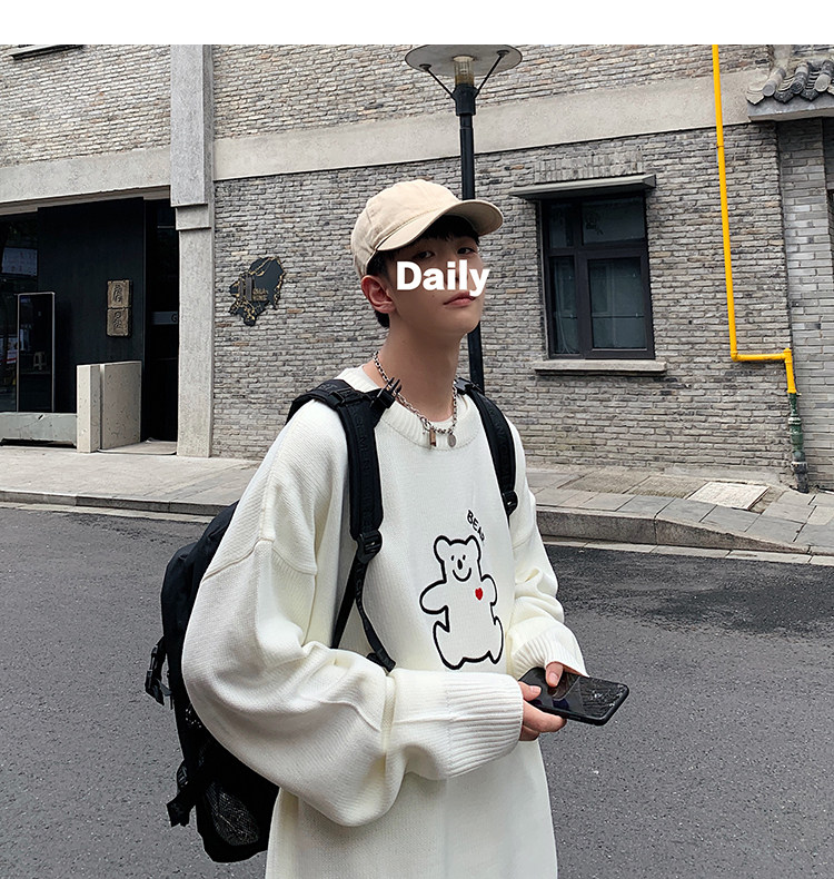 男休闲宽松中性风毛衣刺绣原宿圆领毛衫W509-P68图片