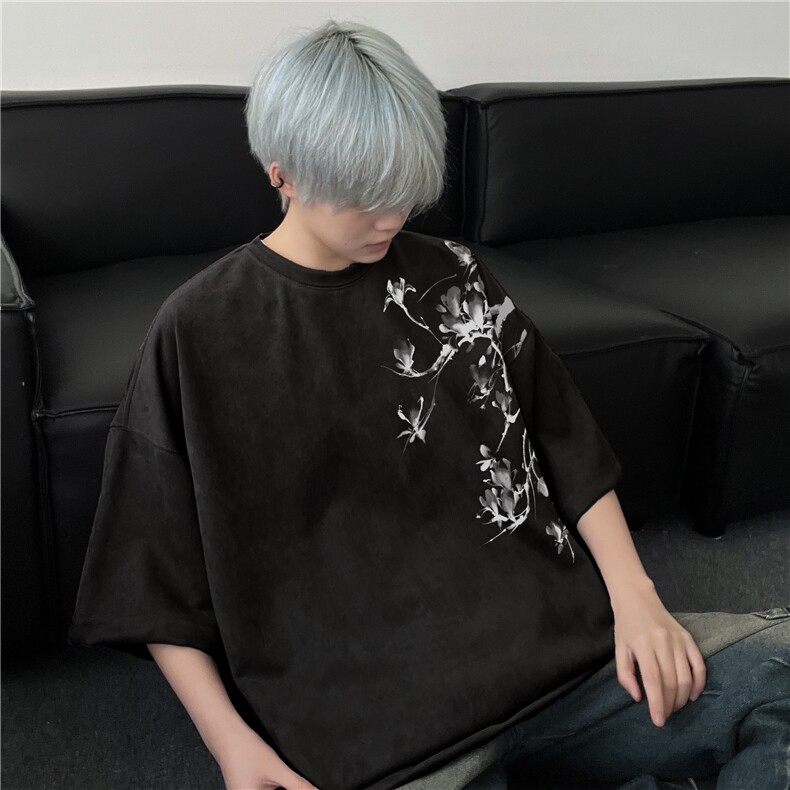 得物抖音直播高品质麂皮绒风印花宽松短袖djp296-特批23控39,男装T恤,星座605(原A050)