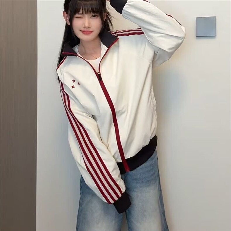 F81-P602025新款美式复古拼色条纹时尚夹克男女秋季户外宽松,男装夹克,电商B323A