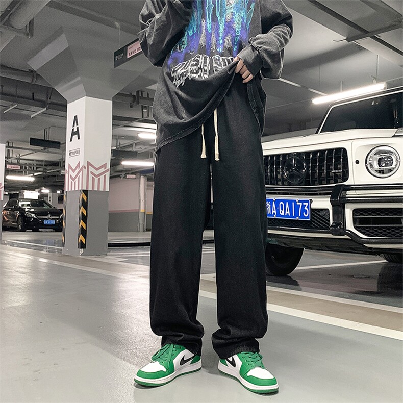 美式高街牛仔裤夏季vibe风直筒休闲裤hiphop炸街裤子男 K3455-P42图片