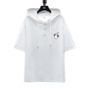 LD54167-P45 连帽短袖t恤男大码胖子带帽五分袖中袖 展架图片