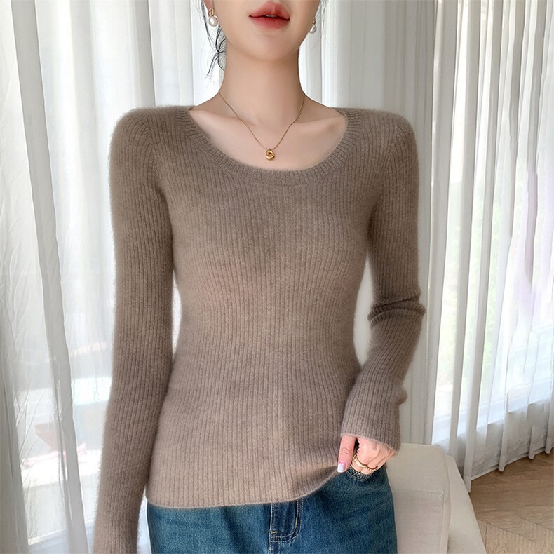 清爽简约~低圆领baby小山羊绒衫女修身内搭U领羊绒毛衣针织打底衫,针织衫/毛衣,绒盛美羊绒