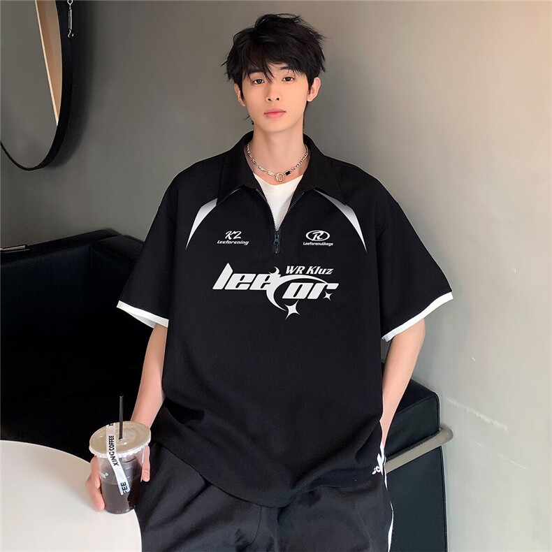 休闲时尚潮牌日系复古男女同款POLO衫假两件短袖T恤上衣T162-P48,男装T恤,电商C307