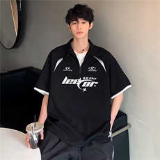 休闲时尚潮牌日系复古男女同款POLO衫假两件短袖T恤上衣T162-P48，男装T恤，电商C307