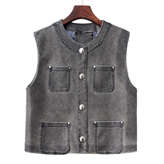 现货圆领皮衣小马甲女短款2024春季新款精致潮流pu坎肩外穿马夹，女装皮衣，江南女神