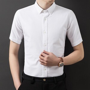 短袖衬衫男装纯棉衬衣男士商务休闲工装2023夏季新款免烫宽松上衣图片