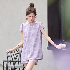 新中式国风套装女2025年夏季新款高端气质改良旗袍上衣短裤两件套，女装套装/套裙，众宇琦