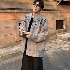 网冬季新品针织衫男生灰色无领开衫毛衣保暖外套男B64-P55，男装针织衫/毛衣，星座910-1