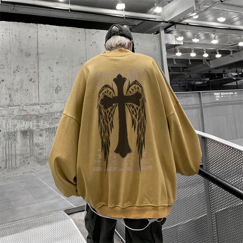 水洗做旧加绒加厚卫衣男2026冬高领十字架打底衫XZ514-2-X55-P78,男装T恤,星座514-2(原B239)