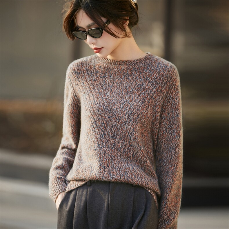 2025年秋季时尚百搭通勤简约休闲加厚羊毛圆领花纱套衫，女装羊毛衫，暖烁羊绒