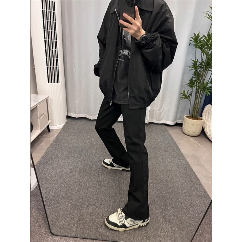 抖音得物品质cleanfit弹力黑色微喇直筒牛仔裤 KZ06图片
