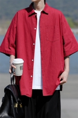 8XL-M亚麻短袖衬衫男夏薄款宽松休闲百搭大码半袖衬衣DC28002P50，男装衬衫，电商B312