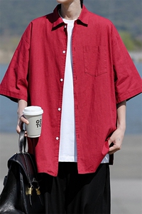 8XL-M亚麻短袖衬衫男夏薄款宽松休闲百搭大码半袖衬衣DC28002P50图片