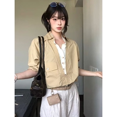 假两件衬衫男高级感痞帅春秋老钱风设计翻领拼接长袖衬衣CSK427，男装衬衫，星座516A