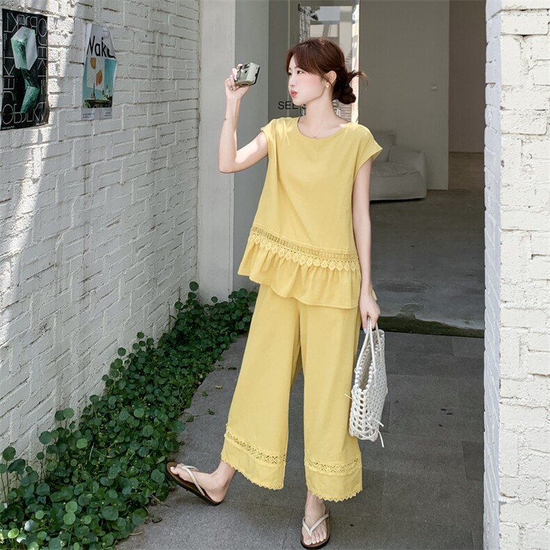 主推重工艺拼接蕾丝女夏新款休闲减龄穿搭两件套A2608-139-K218,女装套装/套裙,美静678