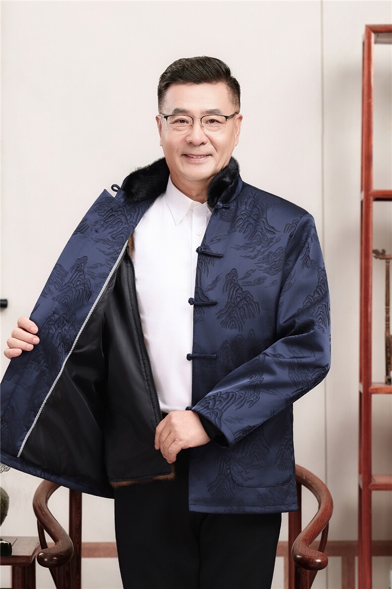 主推现货中老年婚宴喜庆唐装冬加绒可拆卸内胆爷爷风唐装外套,男装民族服装,钱塘723