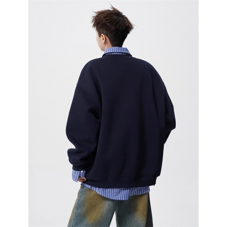 衬衫领假两件拼接卫衣男女春秋新款慵懒风宽松上衣外套WY783P52,男装衬衫,星座1013-5