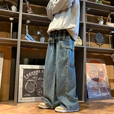工装牛仔裤男大口袋高街韩版潮2023春秋新款ins宽松长裤K2752-P45，男装牛仔裤，星座412-3