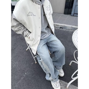 美式街头重磅刺绣飞行夹克外套男女秋冬季新款潮牌情侣夹棉棒球服图片