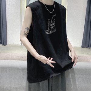DFY520-TP18-2023夏季潮流印花背心男生运动薄款坎肩宽松无袖t恤图片