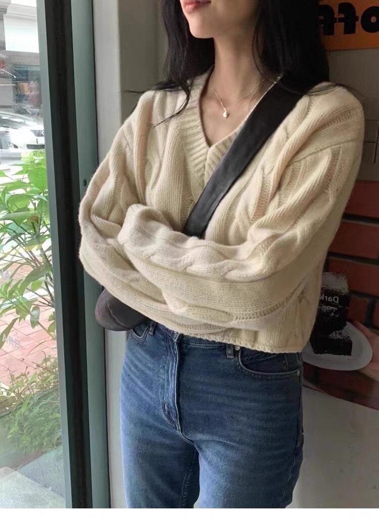 秋冬新款纯色V领套头羊毛针织衫女装舒适休闲打底外穿毛衣,女装羊毛衫,思途羊绒