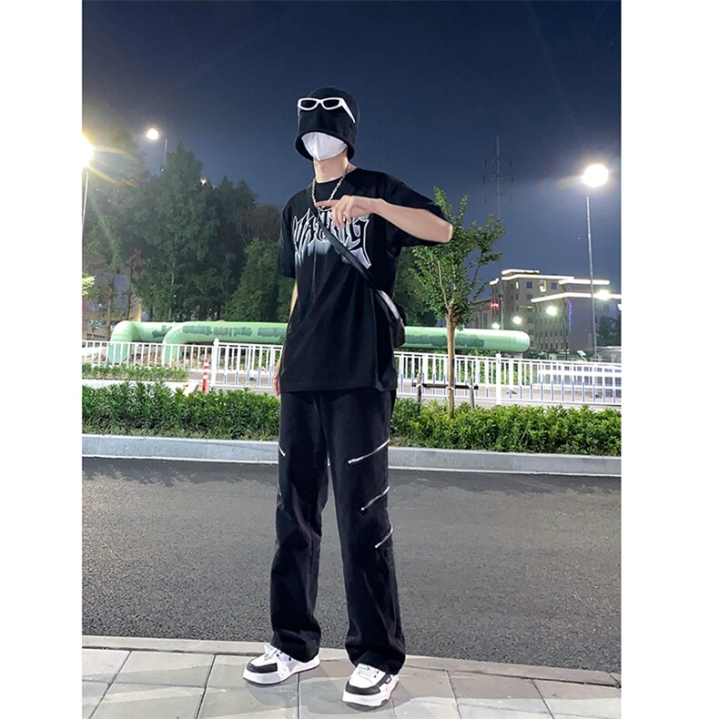 B221美式ins高街暗黑小众个性拉链直筒牛仔裤LK23054-P70控98,男装牛仔裤,电商B221