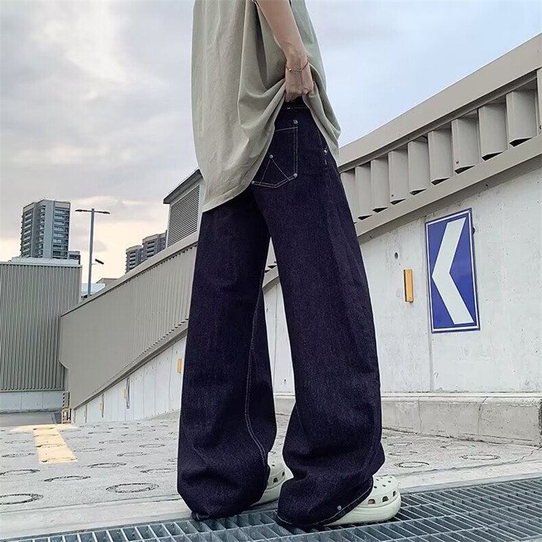 GN5168P50美式复古宽松阔腿水洗牛仔裤日系港风弯刀休闲长裤男,男装牛仔裤,星座1108-5