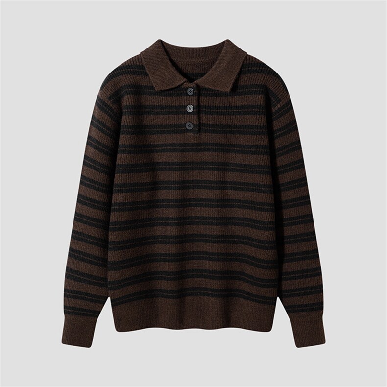 2025秋冬新款毛衣男时尚条纹撞色软糯上衣宽松翻领针织衫，男装针织衫/毛衣，星座914