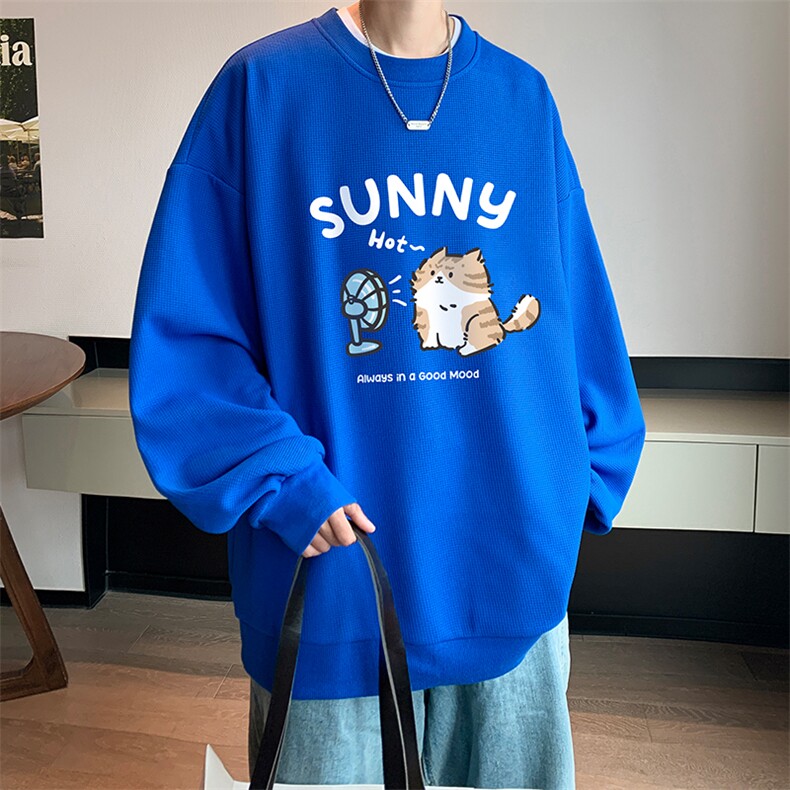 5XL华夫格卫衣男大码胖子圆领长袖t恤HW76402-P30加绒款-P40,男装卫衣,电商A040