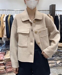 2021秋冬新款韩版宽松显瘦百搭不规则大口袋羊毛双面呢短外套,女装短外套,L·H·X