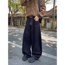 美式小众刺绣拼接重工亚比微喇牛仔裤女拖地阔腿长裤RK3211-P59，男装牛仔裤，星座412-3
