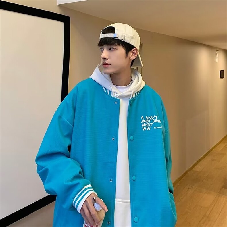 2022华夫格棒球服外套男bf宽松炸街上衣高街休闲夹克W5261-P53,男装夹克,星座512-2