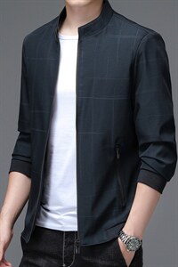 2023秋季新款立领男士商务休闲男装中年长袖薄款时尚潮流男装图片