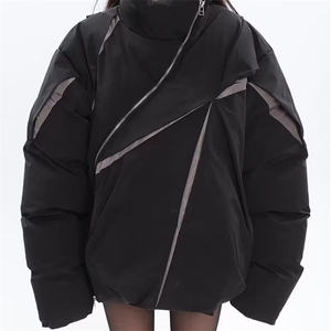 F94-P89 美式高街设计感压褶棉服外套女不规则小众潮牌保暖加厚图片