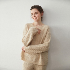 2025年秋季新款百搭女士圆领麻花上衣，女装羊绒衫，蒂暖羊绒